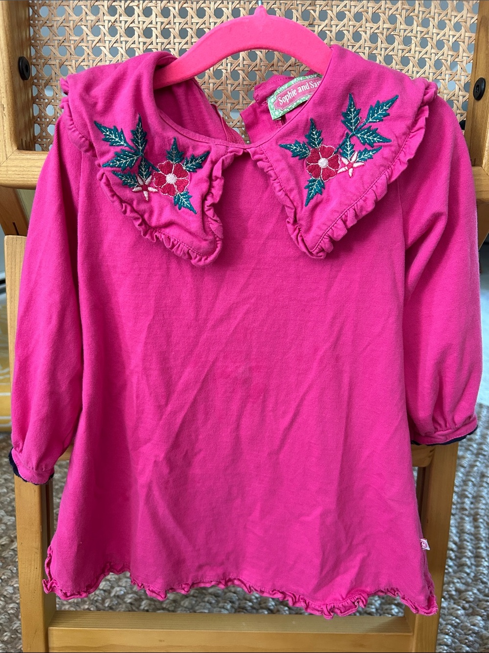 Sophie and Sam Girls' Hot Pink Embroidered Ruffle Collar Dress